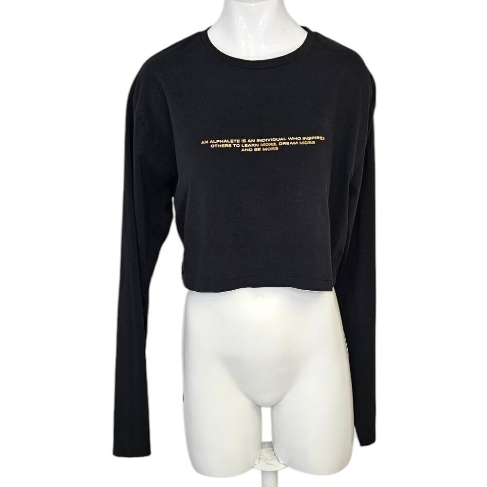 Alphalete Womens Long Sleeve Crop Shirt Black Stretch Cotton Size Small Athletic